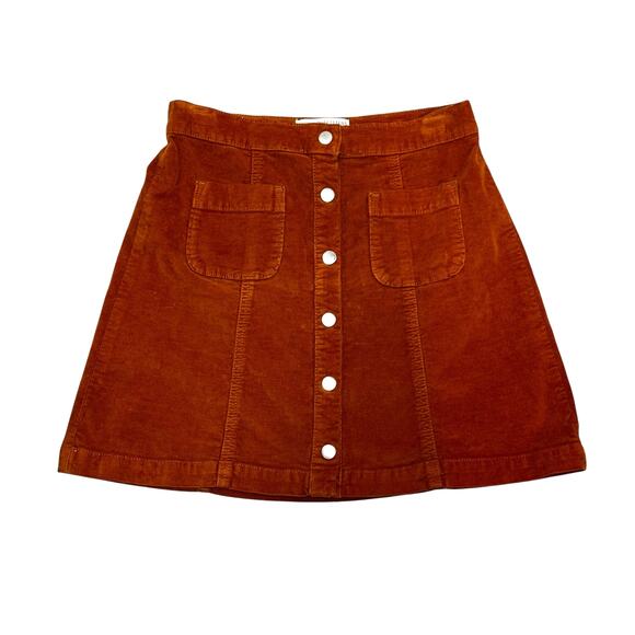 Urban Outfitters Snap Front Velvet Mini Skirt Size SMALL Rust Orange Pockets - Picture 1 of 6
